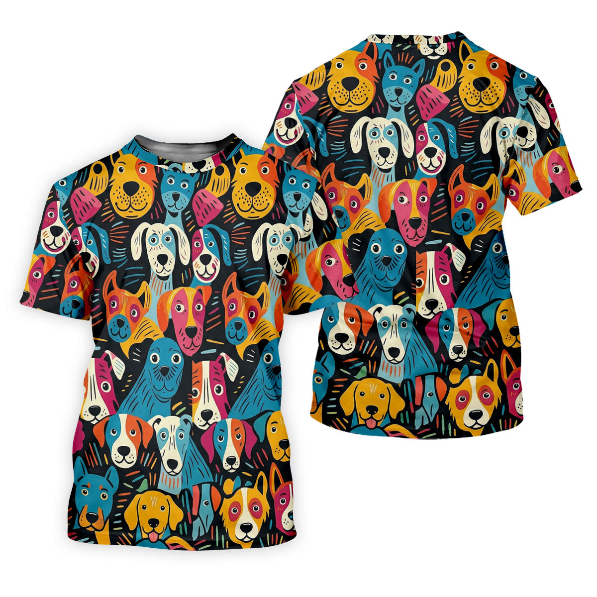 Happy Dog Faces Hawaiian Golf Shirt, Funny Golf Shirt, Abstract Animal Golf Shirts For Men