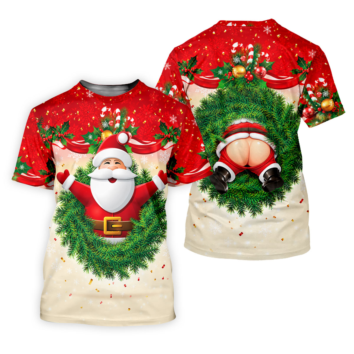 Festive Christmas Santa Wreath Golf Polo Shirt, Mens Golf Polo, Golf Shirts For Men