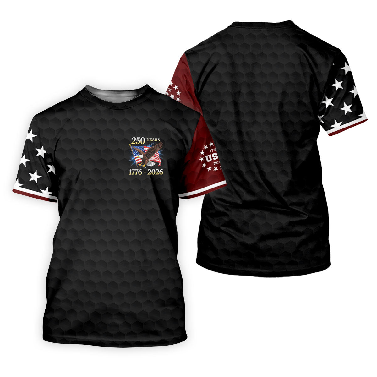250 Years Bald Eagle US Flag Golf Shirt, Patriotic 4th Of July Golf Ball Pattern Golf Shirt For Women