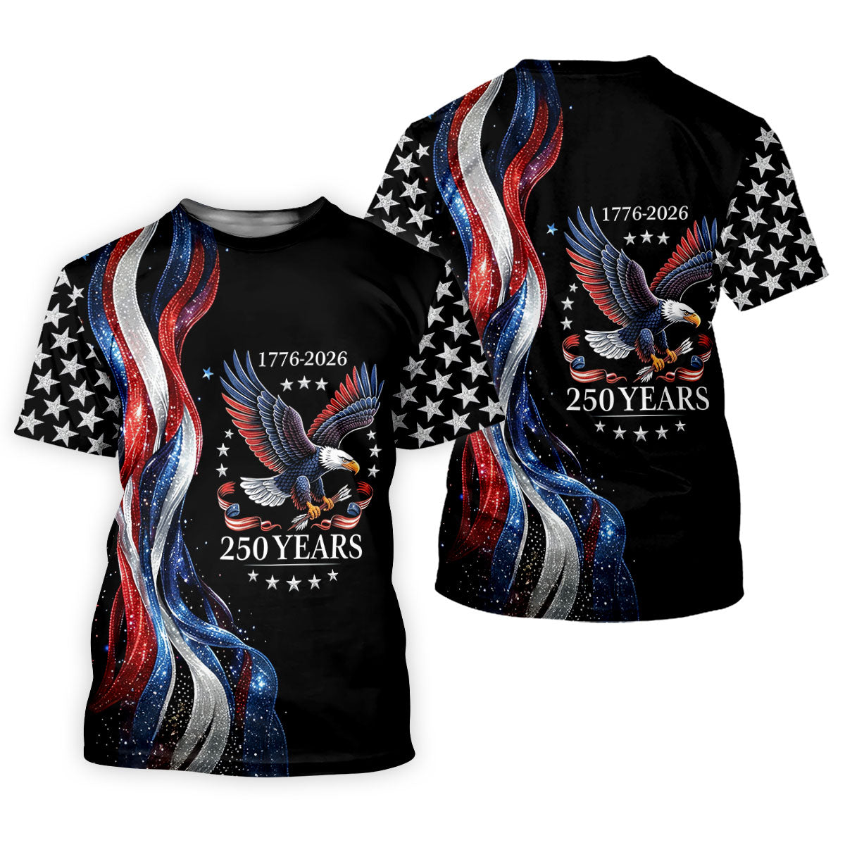 Bald Eagle Red White Blue Wavy Stripes Patriotic Golf Shirt, 250 Years 4th Of July Golf Shirt For Women