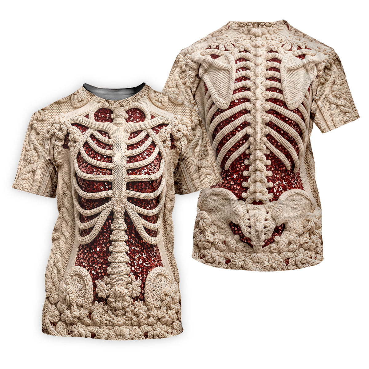 Knitted Skeleton Sequin Halloween Polo Shirt, Mens Golf Polo, Golf Apparel For Men