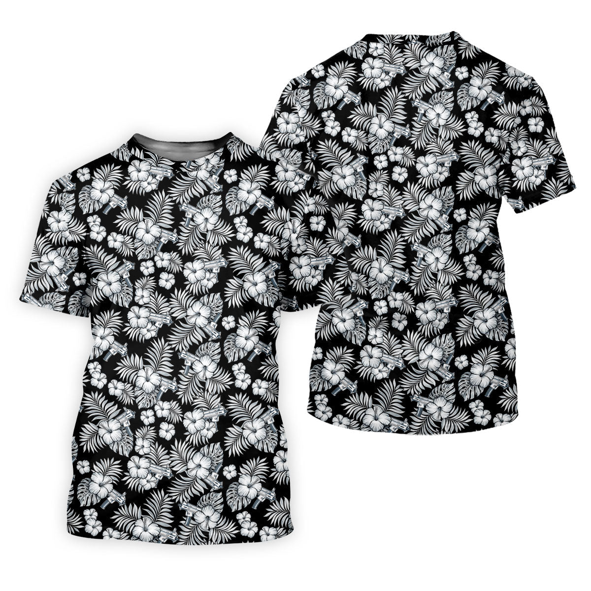 Black And White Pattern Tropical Hawaiian Golf Shirt, Summer Theme Golf Shirt For Women