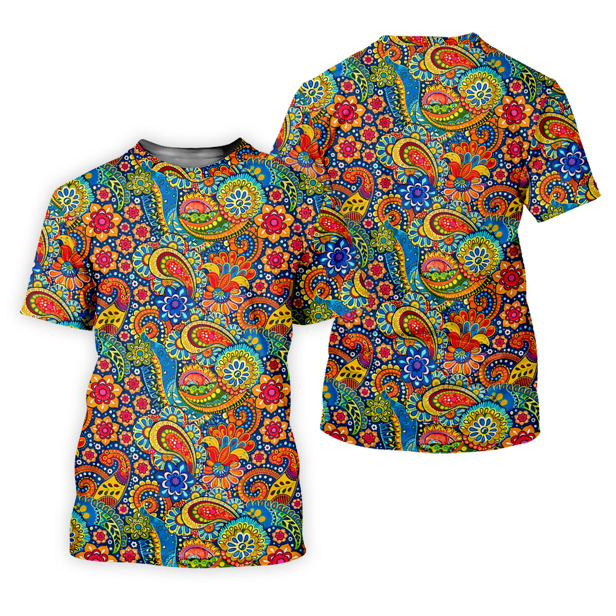 Colorful Floral Paisley Pattern Polo Shirt, Hawaiian Golf Shirt, Mens Golf Apparel