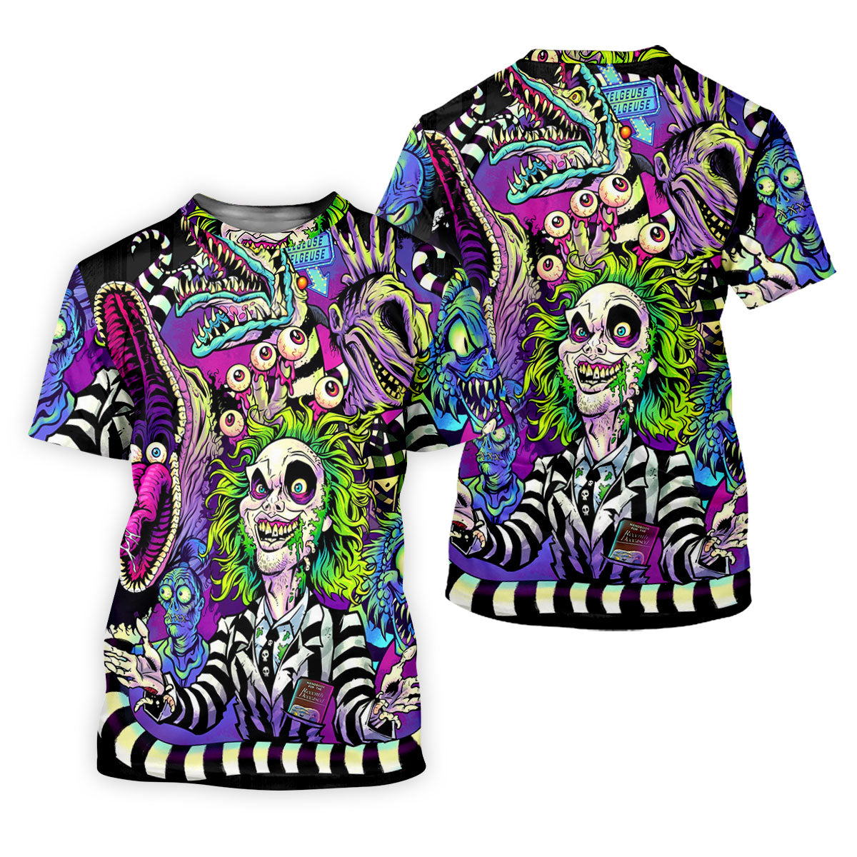 Neon Horror Character Monster Collage Golf Polo Shirt, Mens Polo Shirts, Golf Apparel For Men