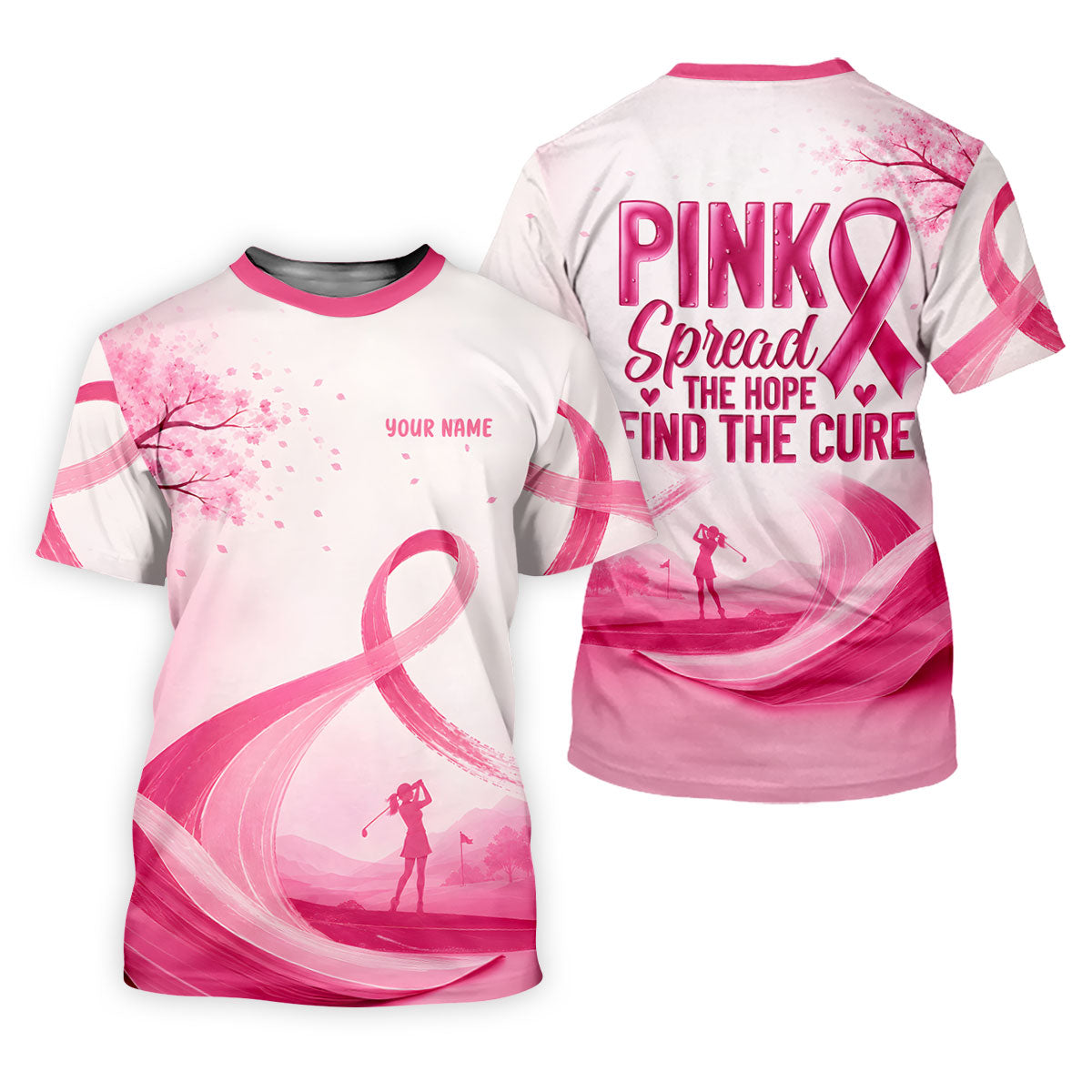 Custom Pink Spread Hope Find Cure Breast Cancer Golf Polo Shirt, Ladies Golf Tops, Women’s Golf Polo
