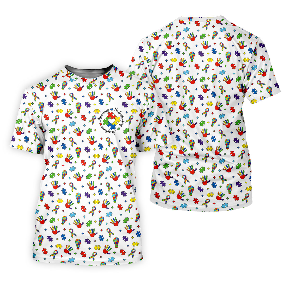 Awareness Understanding Acceptance Autism White Golf Shirt, Autism Awareness Colors Golf Shirts For Men
