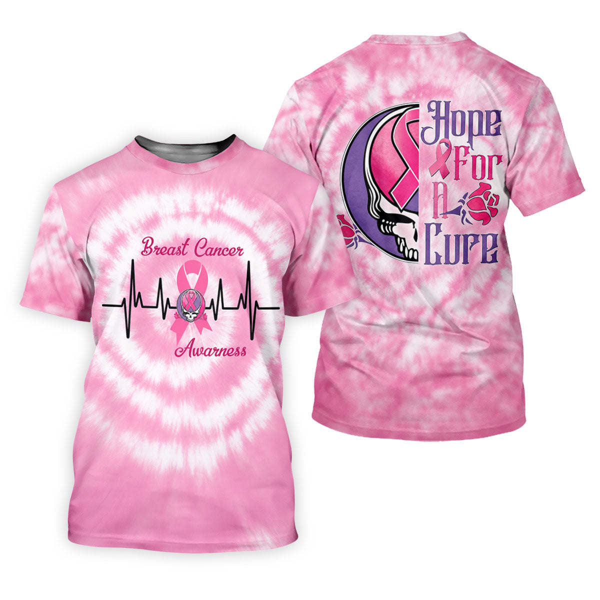 Hope For A Cure Tie Dye Skull Breast Cancer Polo Shirt, Golf Tops For Women, Women’s Golf Apparel