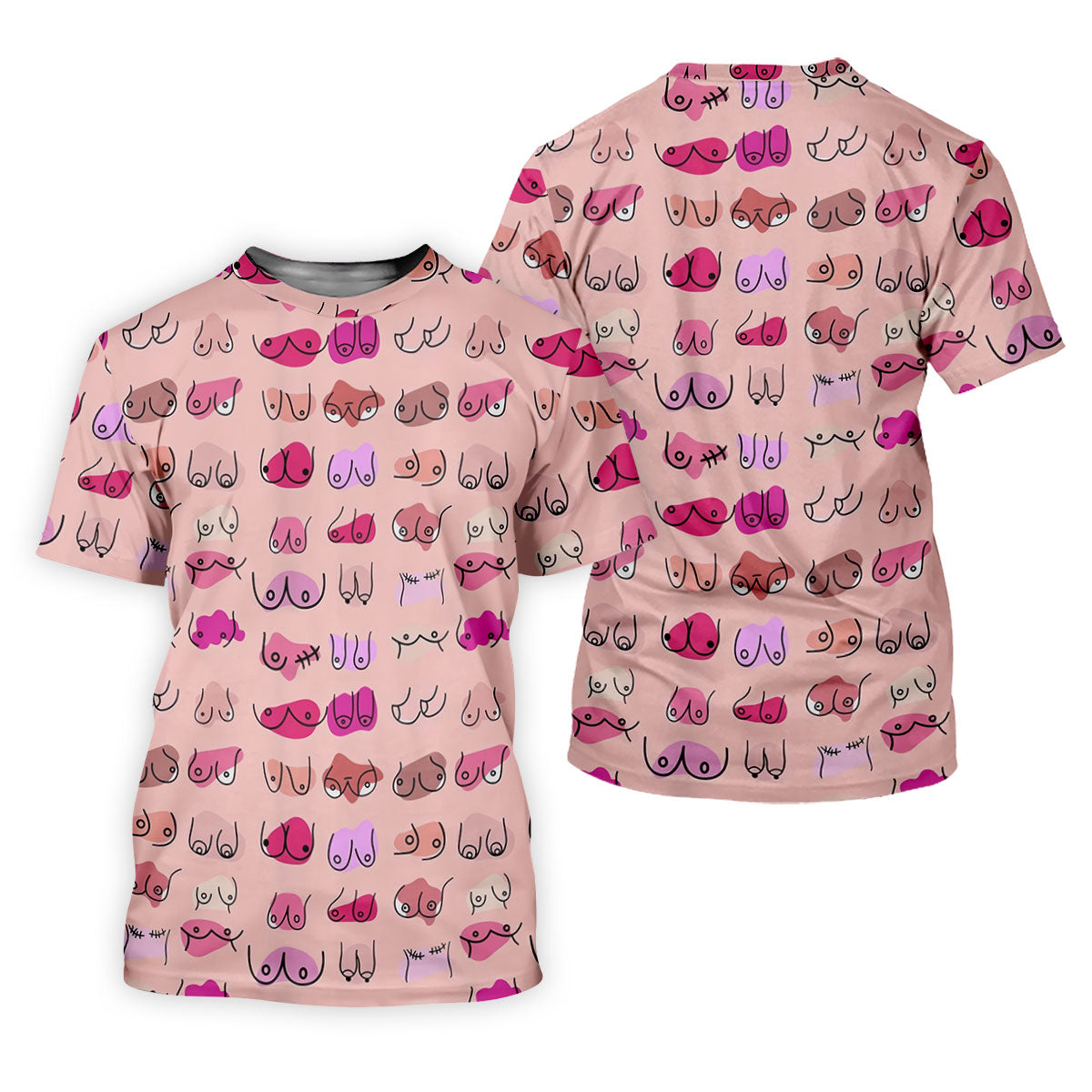 Pink Funny Boob Pattern Golf Polo Shirt, Men's Golf Shirts, Printed Golf Shirts