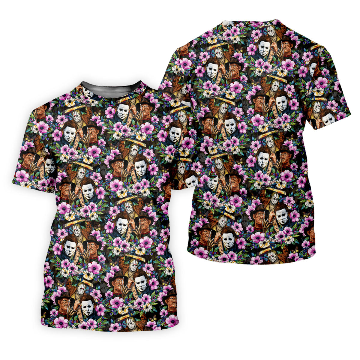 Floral Horror Character Halloween Golf Polo Shirt, Halloween Shirt, Golf Shirts For Men
