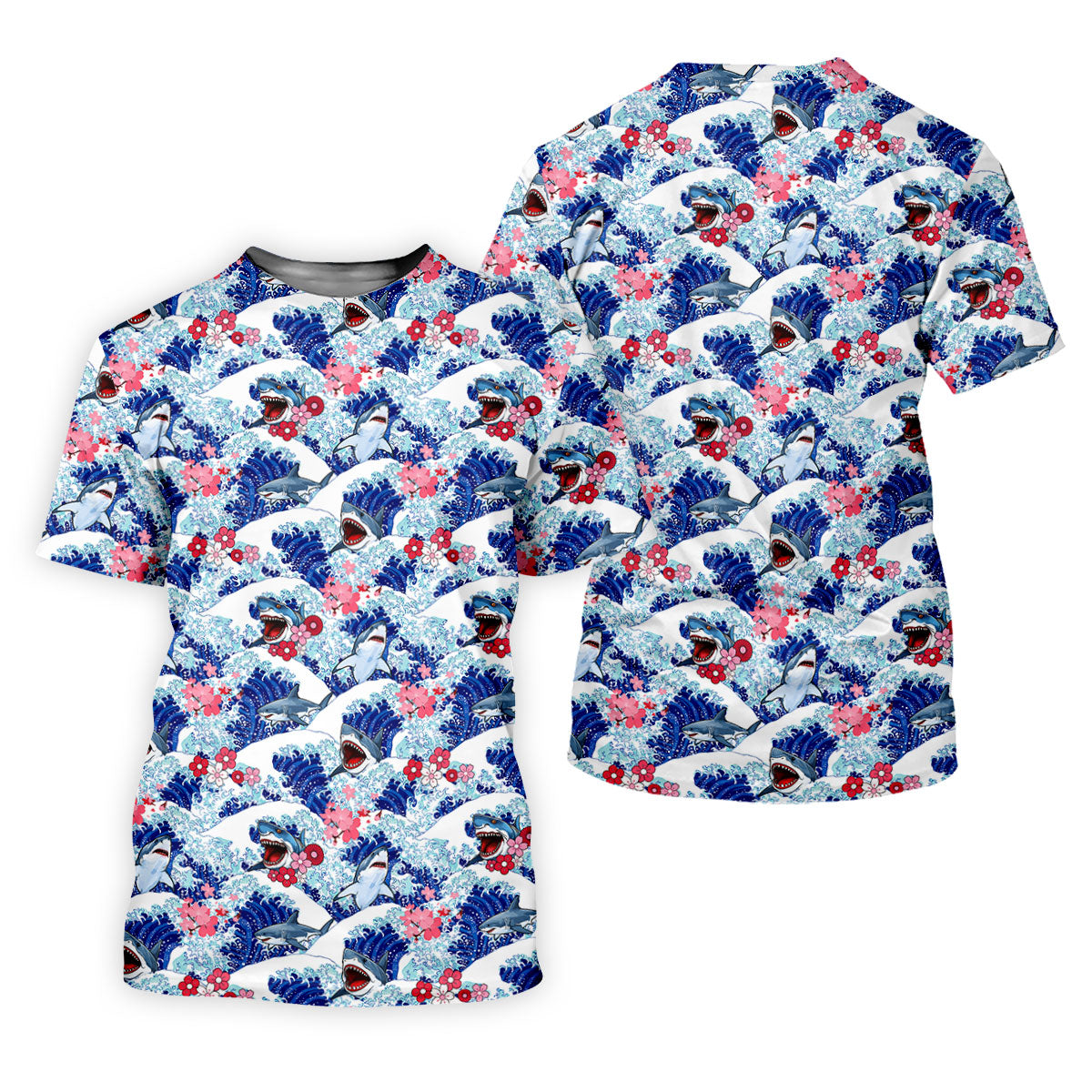 Funny Shark Japanese Wave Hawaiian Golf Shirt, Women's Golf Tops, Ladies Golf Shirts