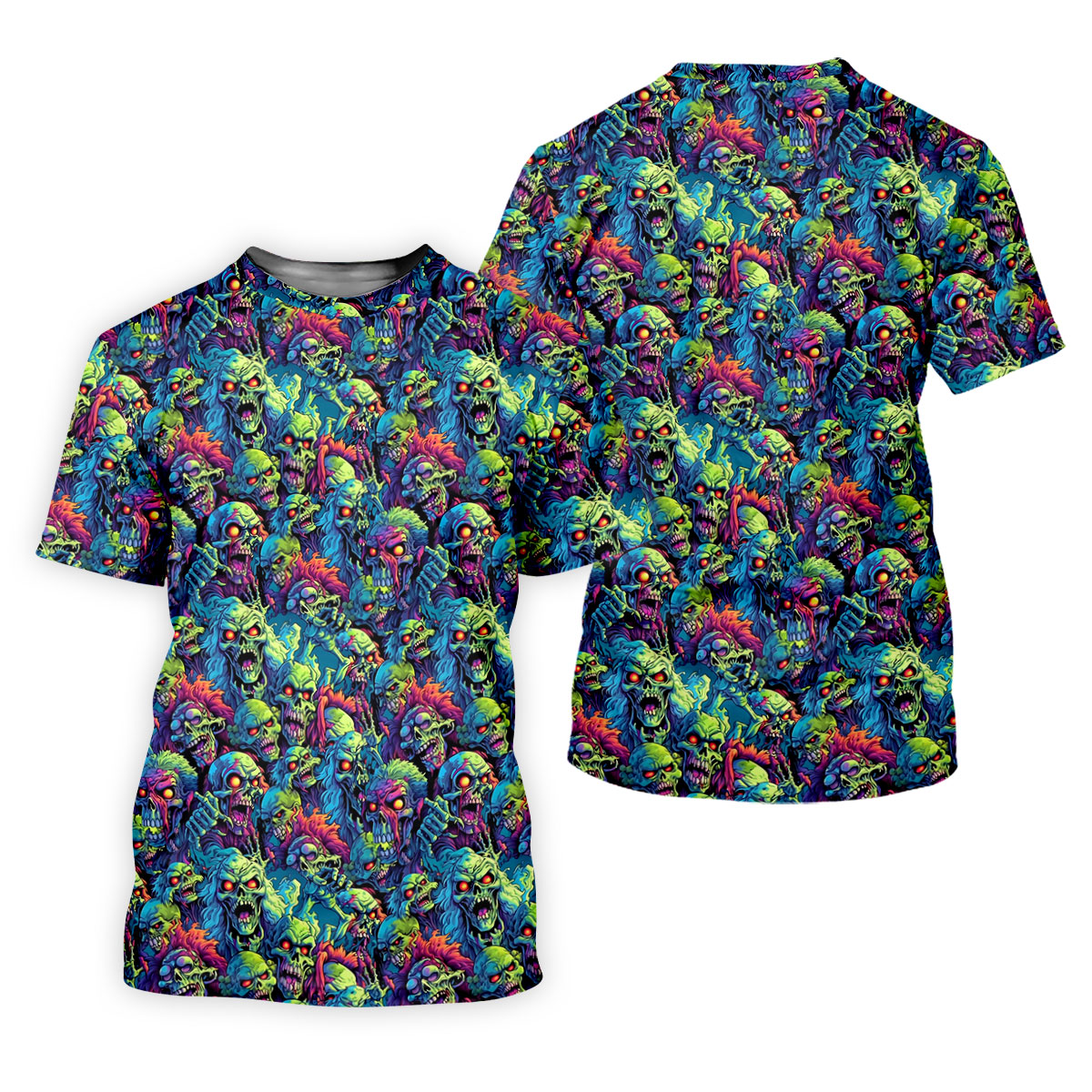 Colorful Zombie Head Pattern Halloween Golf Polo Shirt, Women's Golf Tops, Ladies Golf Shirt