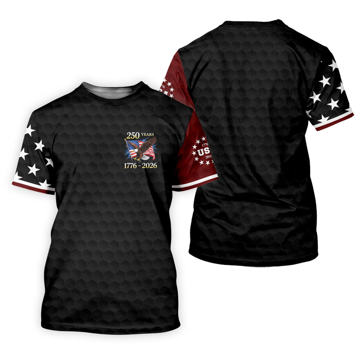 250 Years Bald Eagle US Flag Golf Shirt, Patriotic 4th Of July Golf Ball Pattern Golf Shirts For Men