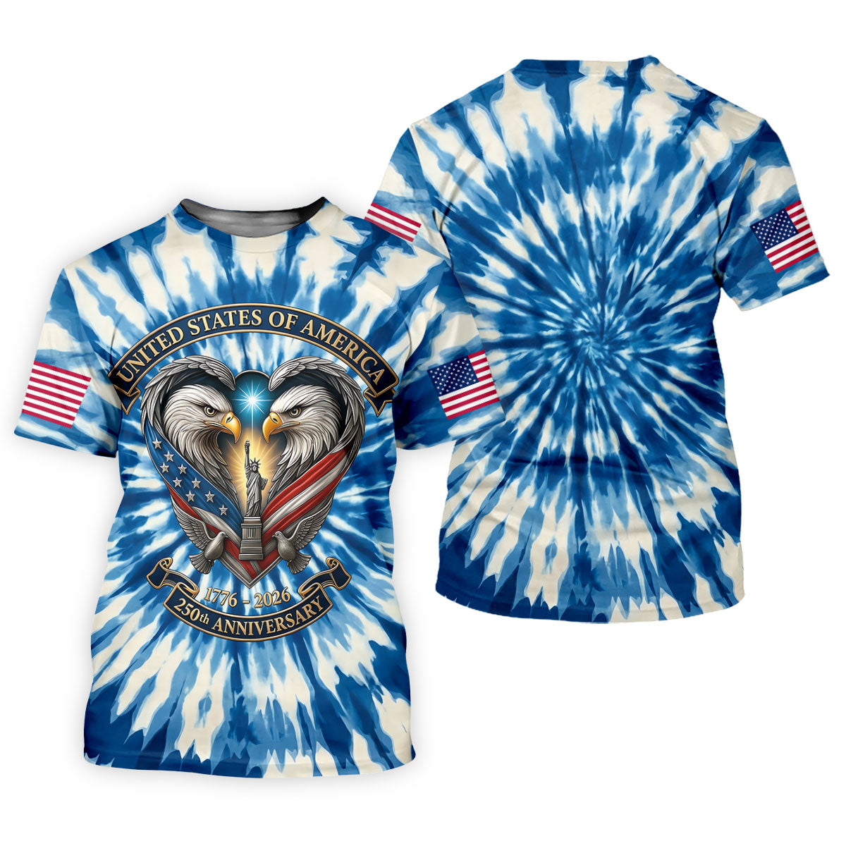 USA 250th Anniversary Tie Dye Print Bald Eagle Golf Shirt, Patriotic 4th Of July Golf Shirt For Women