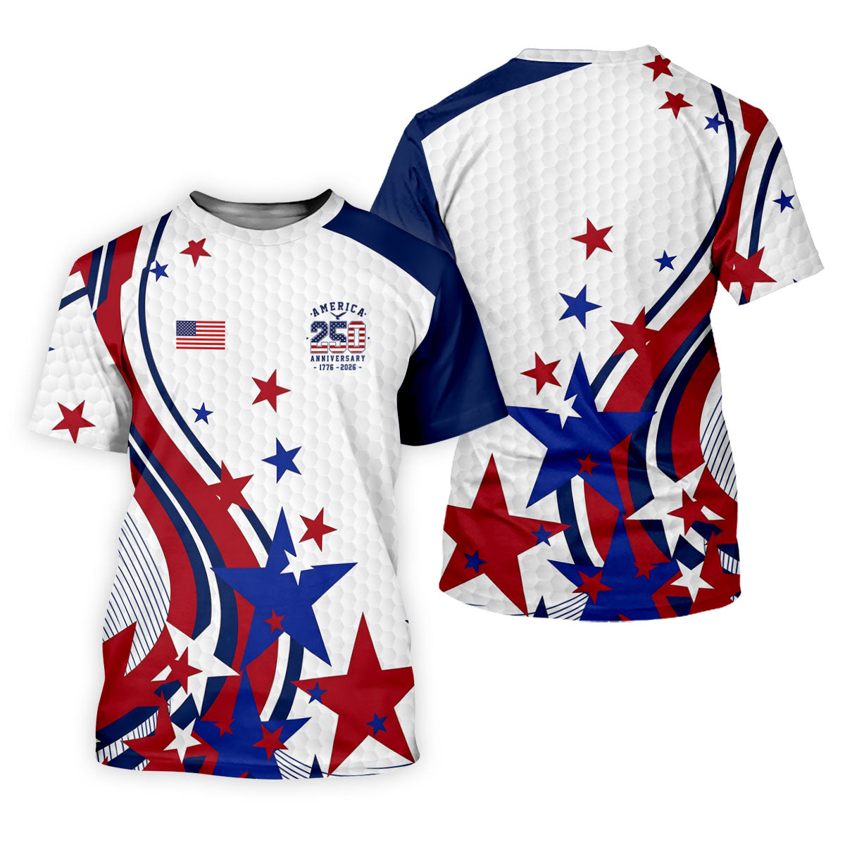 Red White Blue Stars And Stripes Patriotic 4th Of July Golf Shirt, 250 Years Golf Shirts For Men