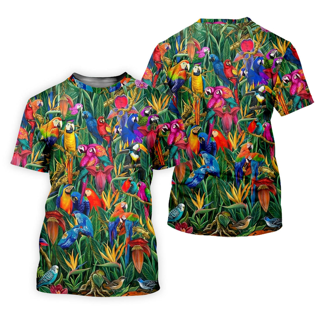 Tropical Colorful Parrots Rainforest Bird Print Golf Polo, Hawaiian Golf Shirt, Printed Golf Shirts