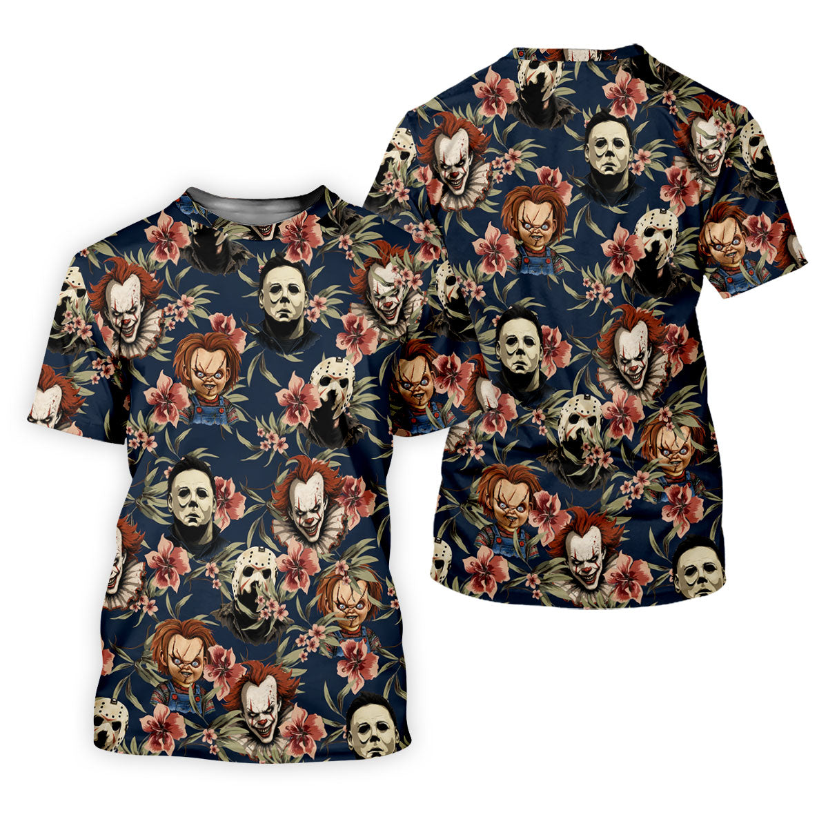 Gothic Floral Clown Doll Mask Hawaiian Polo, Golf Shirt For Men