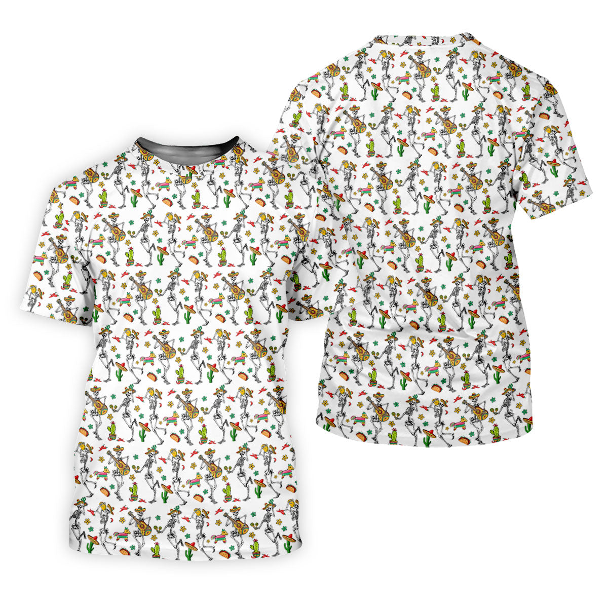 Dia De Muertos Skeletons Cinco De Mayo Celebration Fiesta Themed White Golf Shirts For Men