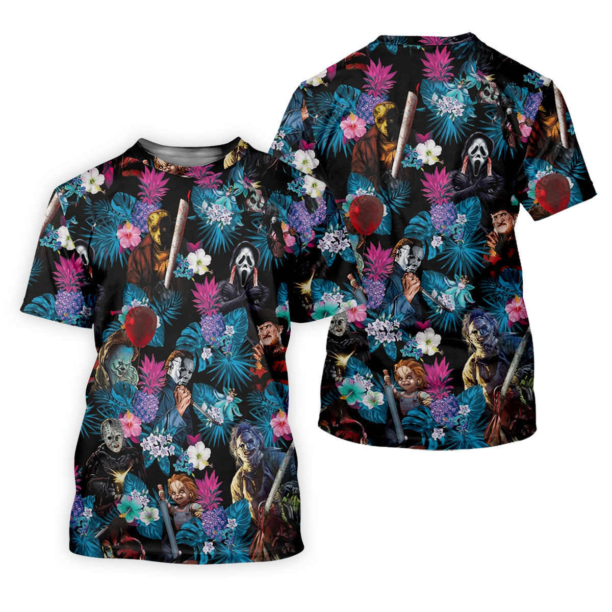 Tropical Horror Movie Villains Halloween Golf Polo Shirt, Hawaiian Golf Shirt, Mens Golf Apparel