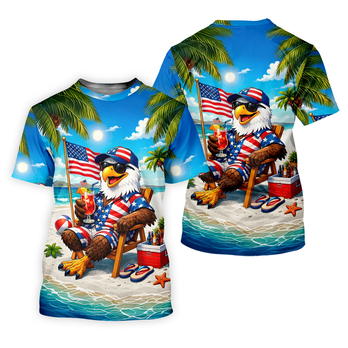 Funny Bald Eagle US Flag Pattern Hawaiian Golf Shirt, 250 Years Patriotic 4th Of July Golf Shirt For Women