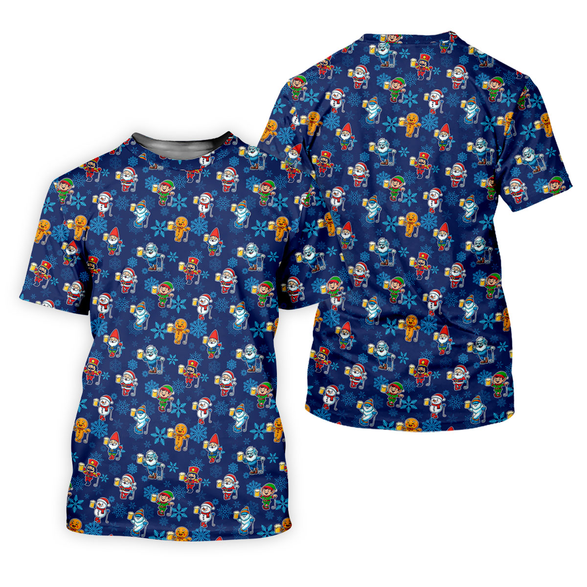 Christmas Characters Golf And Beer Navy Men's Funny Golf Shirts, Christmas Golf Shirt, Polo Shirts For Men