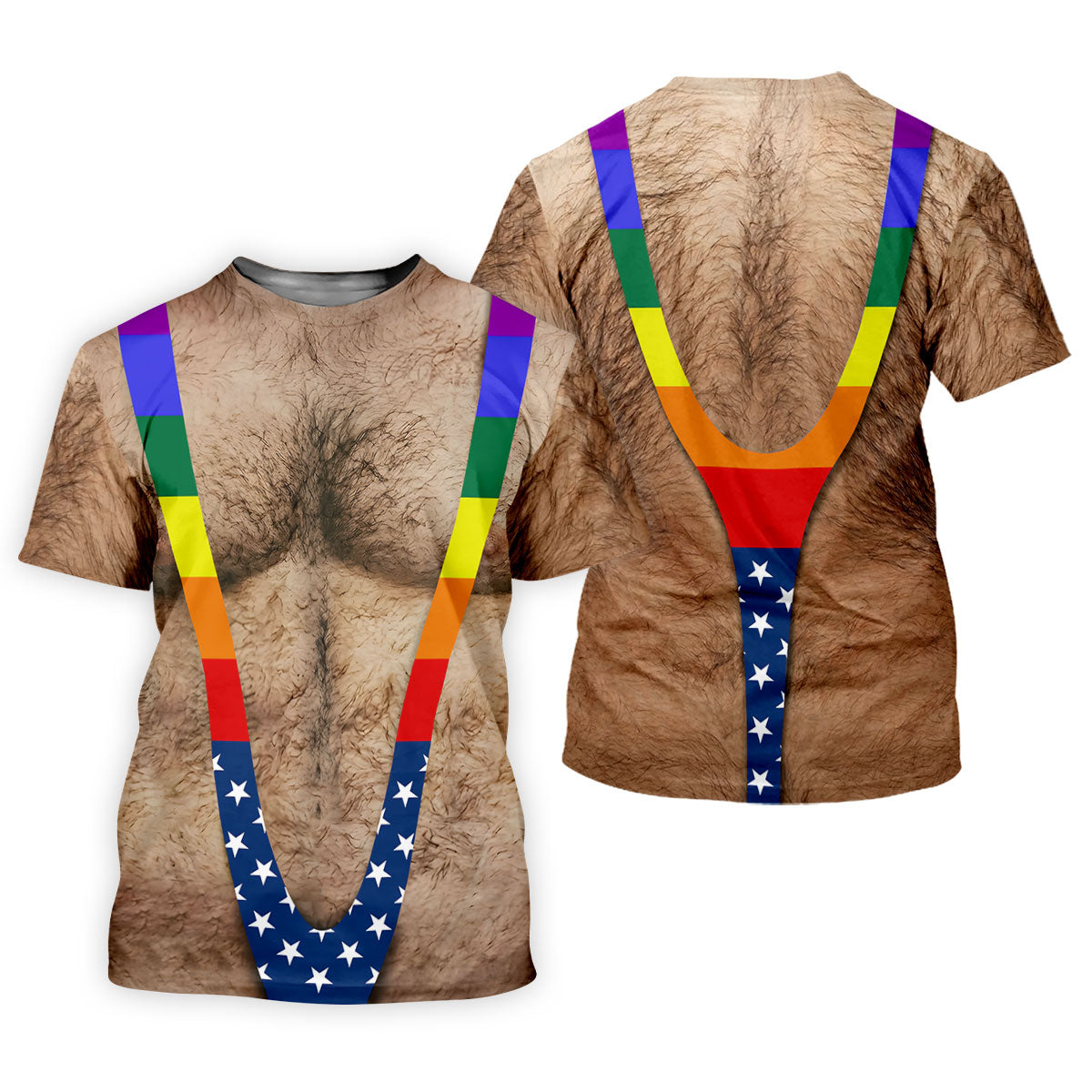 Funny Hairy Chest Rainbow Suspenders Golf Polo, Golf Shirts For Men, Mens Golf Apparel