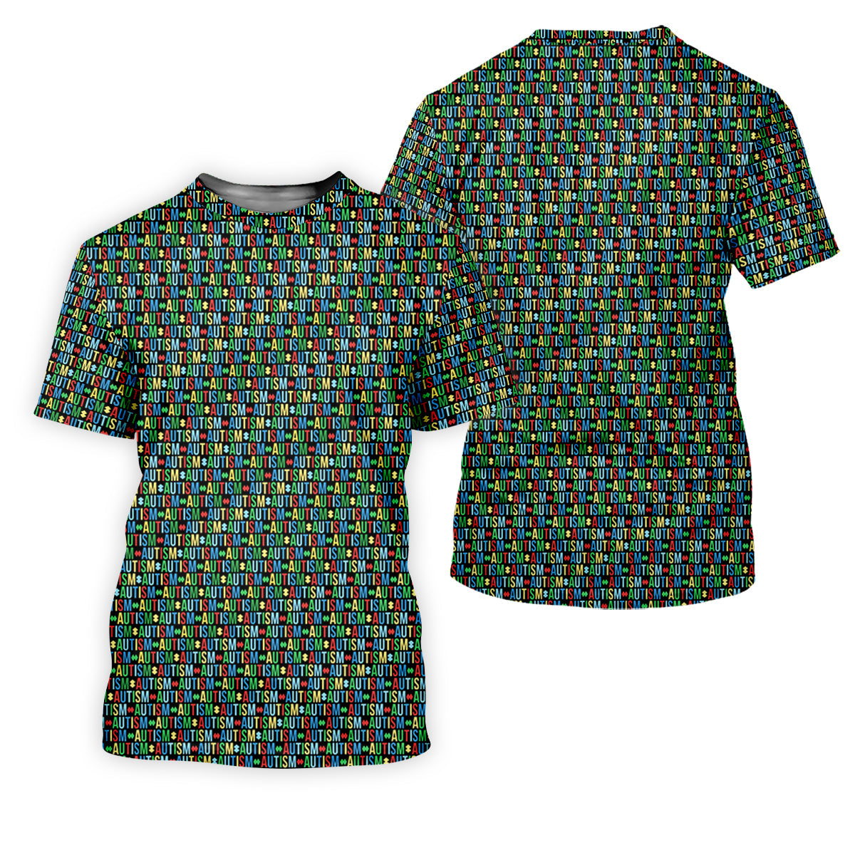 Autism Awareness Colorful Letters Seamless Pattern Golf Tops For Men, Polo Shirts For Men