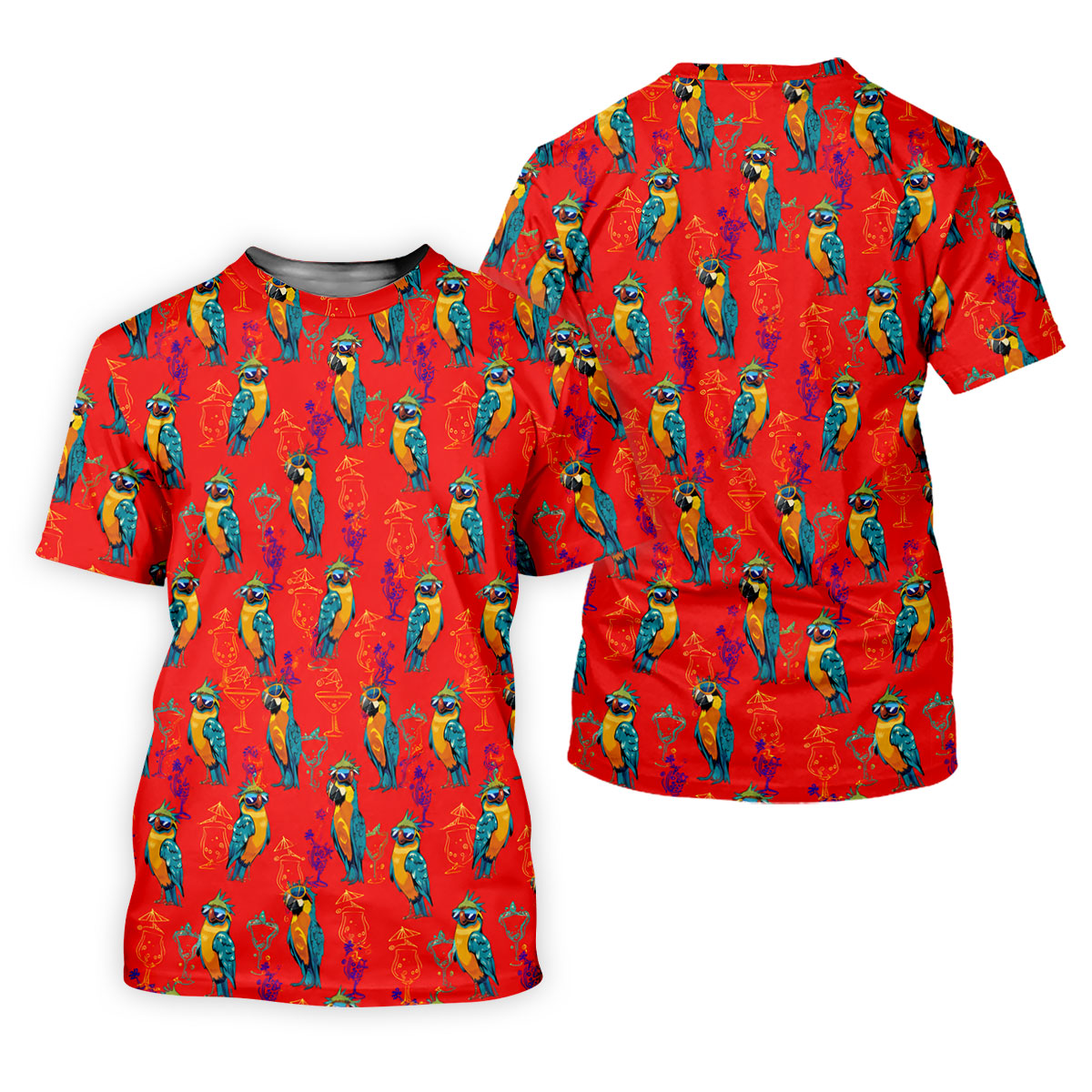Red Parrot Sunglasses Cocktail Pattern Golf Shirt, Hawaiian Golf Shirt, Golf Tops For Women, Women’s Golf Apparel
