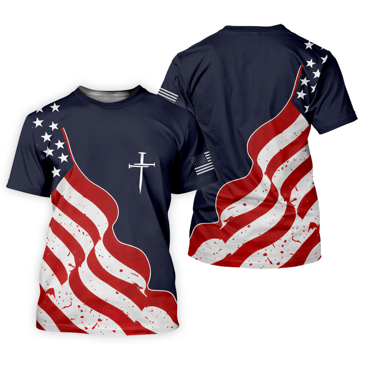 Faith Cross America 250th Anniversary 4th Of July Shirt, Patriotic Navy Golf Shirts For Men