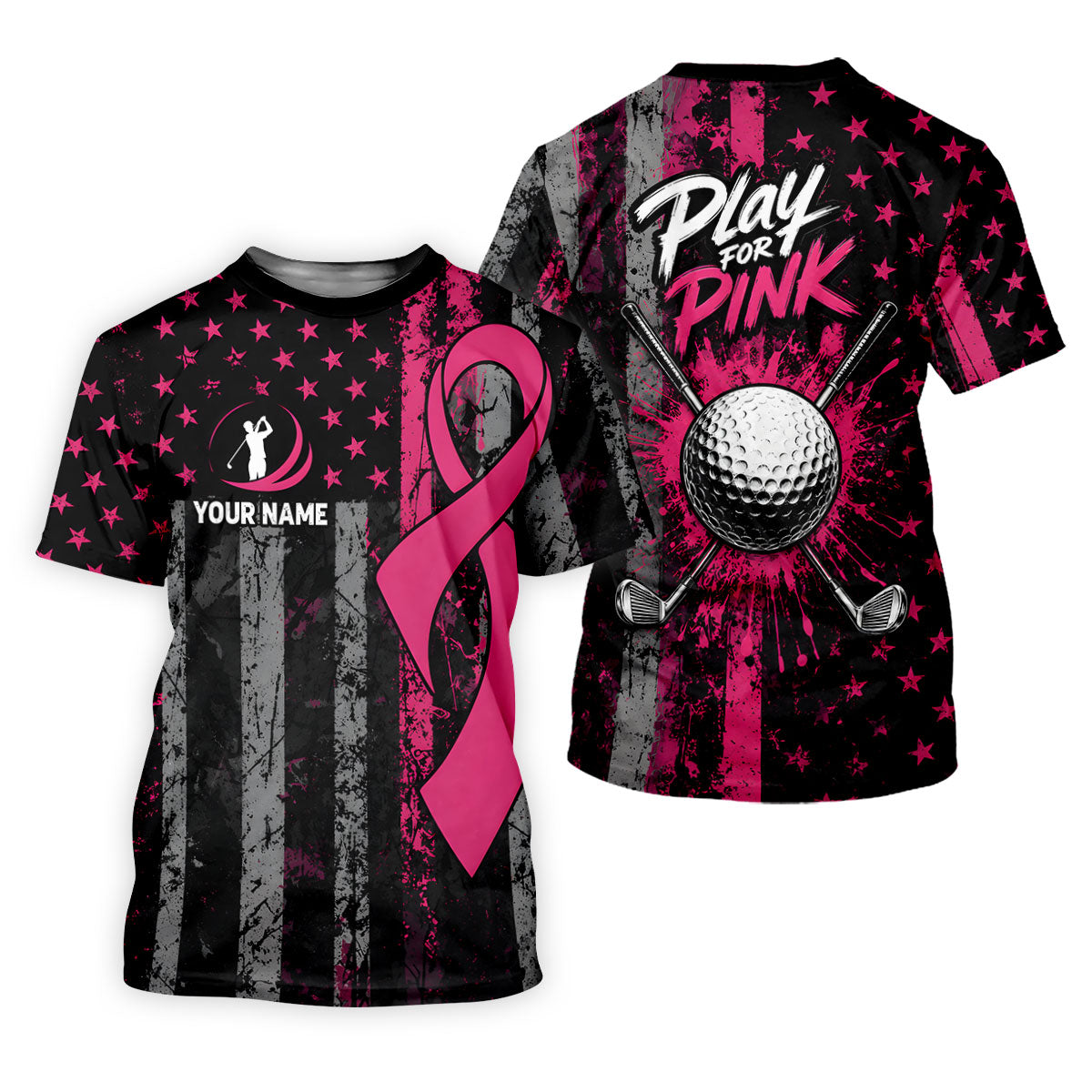 Custom Play For Pink Breast Cancer Golf Polo Shirt, Golf Tops For Women, Women’s Golf Apparel