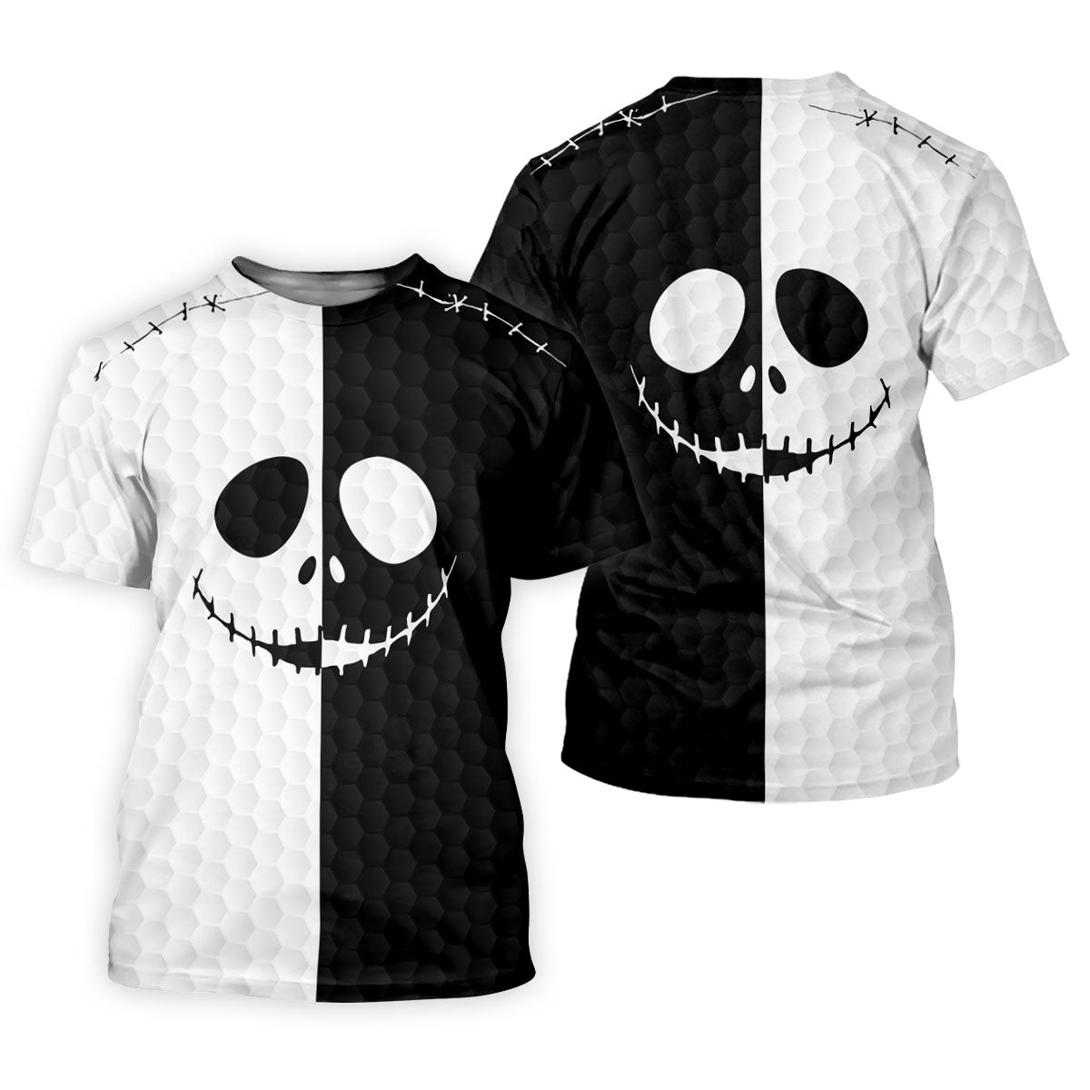 Black White Skull Face Halloween Golf Polo Shirt, Mens Golf Shirts, Golf Polo Shirts For Men