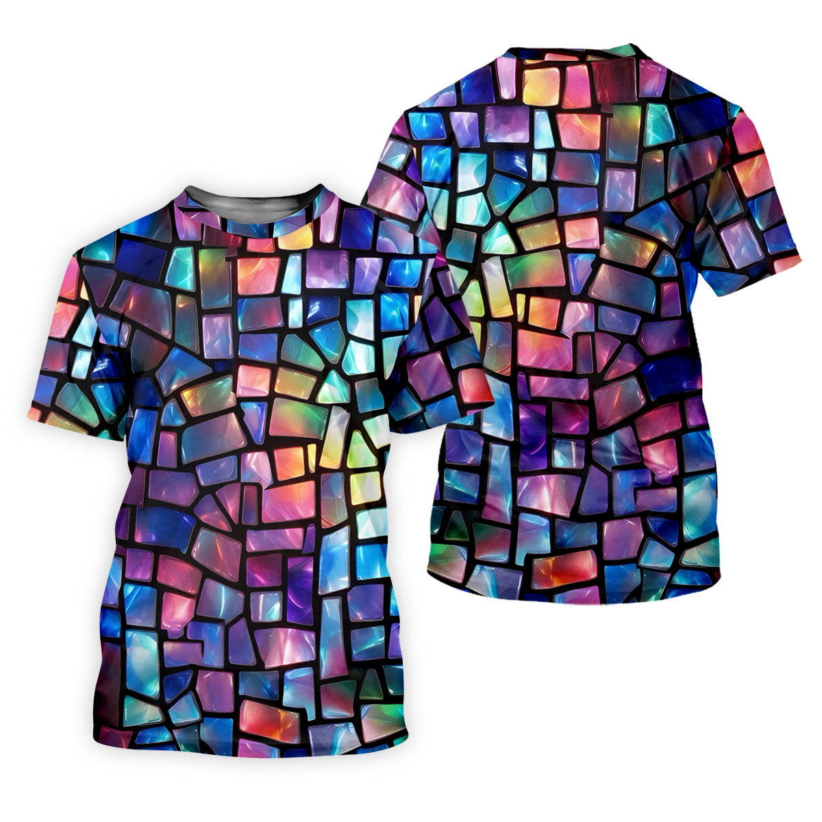 Colorful Stained Glass Mosaic Pattern Golf Shirt, Ladies Golf Shirts, Women’s Golf Apparel, Performance Golf Shirt