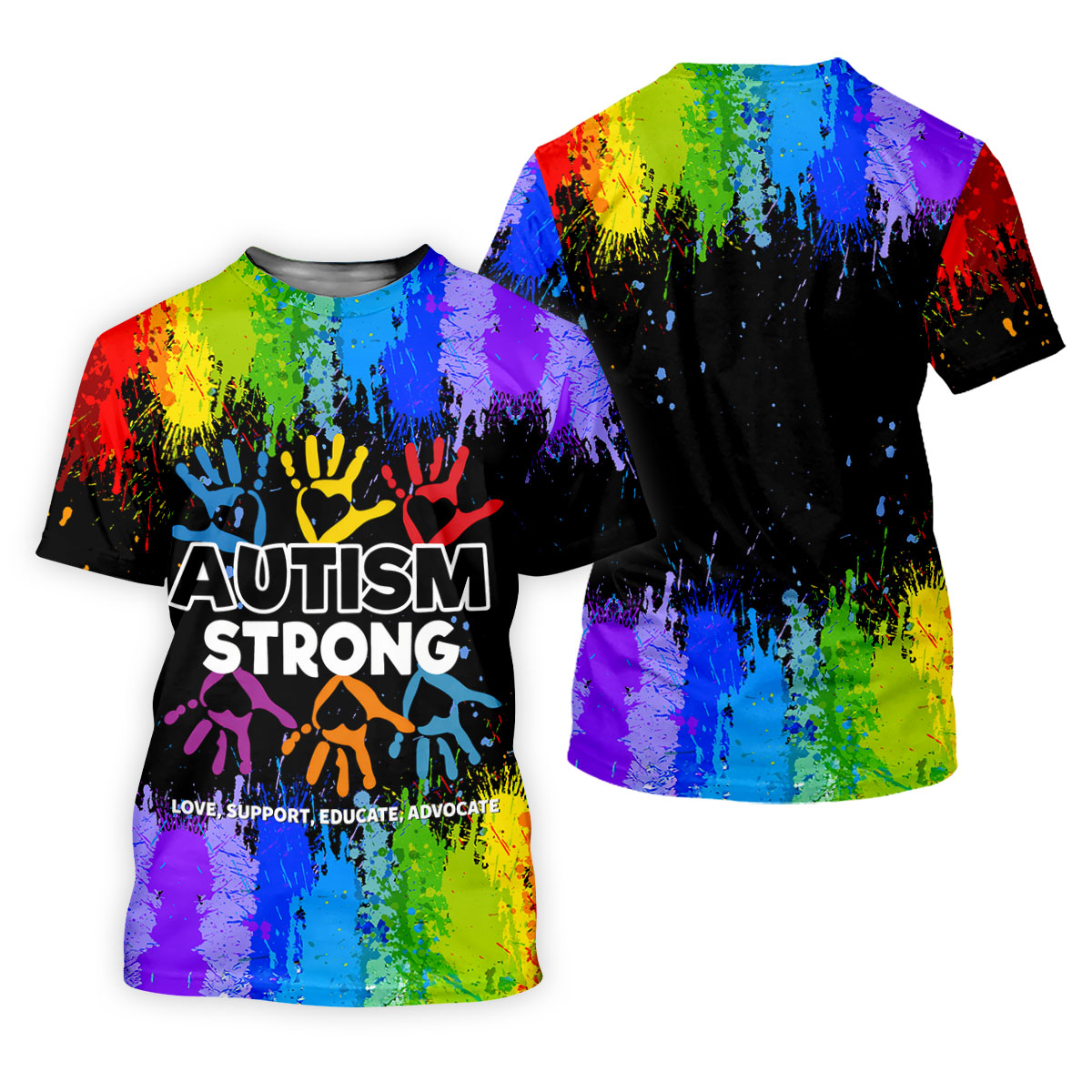 Autism Strong Rainbow Paint Splatter Golf Tops For Men, Autism Awareness Colors Golf Shirts For Men