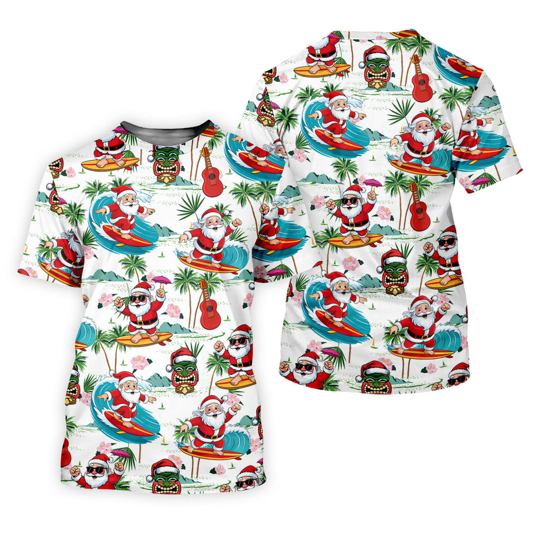Tropical Christmas Surfing Santa Golf Polo Shirt, Women’s Golf Polo, Golf Tops For Women