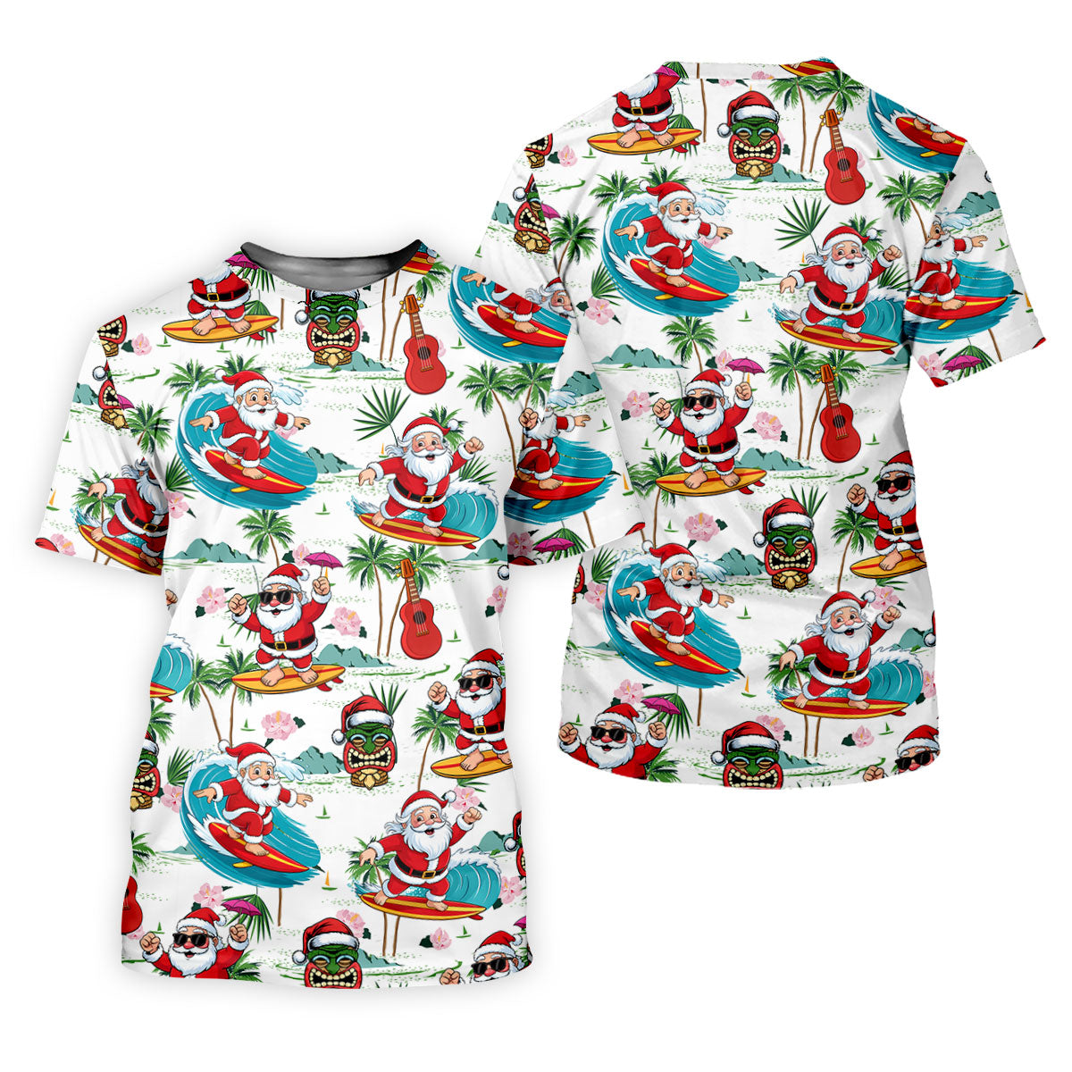 Tropical Christmas Surfing Santa Golf Polo Shirt, Women’s Golf Polo, Golf Tops For Women