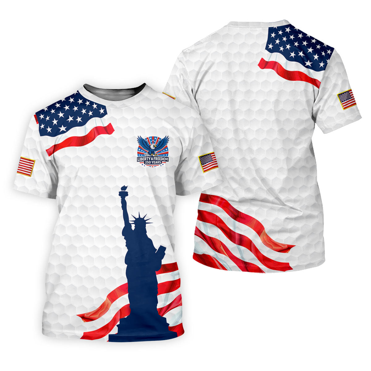 Liberty And Freedom 250 Years Golf Ball Pattern Patriotic Golf Shirt, 4th Of July Polo Shirts For Men