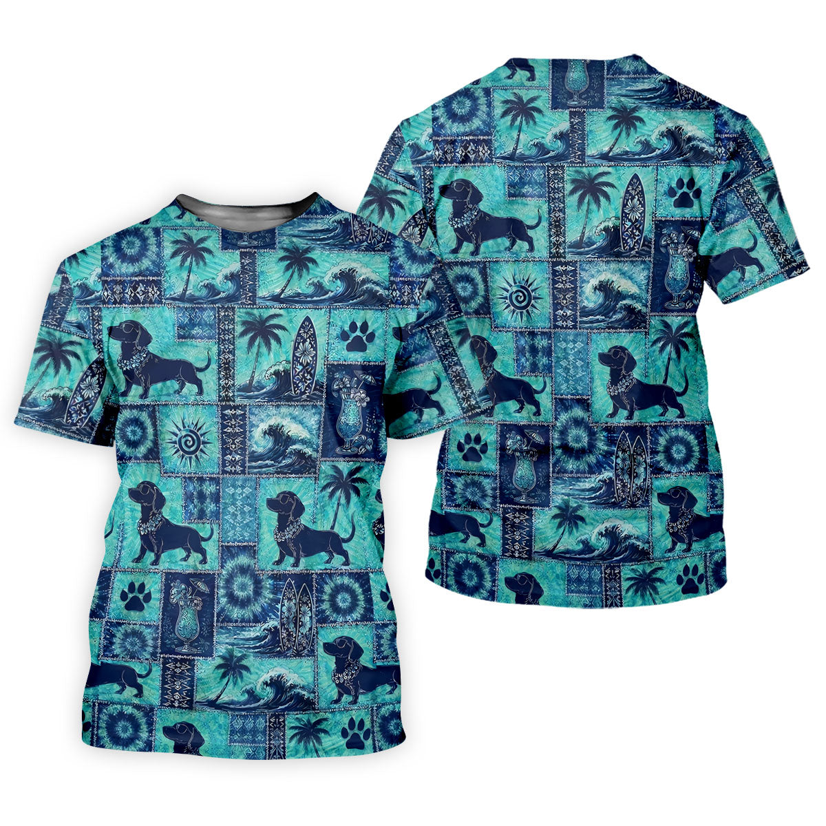 Funny Tropical Dog Surf Patchwork Golf Polo Shirt, Mens Golf Polo, Printed Golf Shirts