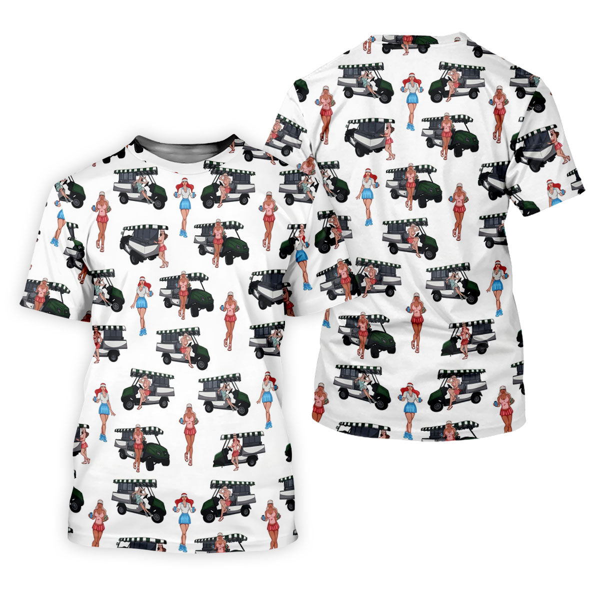 Golf Cart Girls Pattern Golf Polo Shirt, Ladies Golf Shirt, Women's Golf Apparel