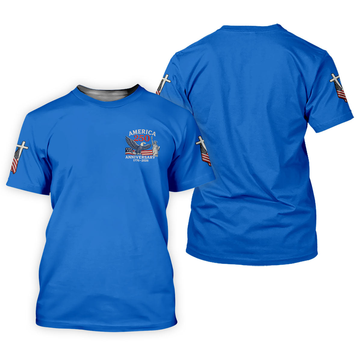 Faith Cross Bald Eagle America 250 Anniversary Blue Patriotic Golf Shirt, Golf Shirts For Men