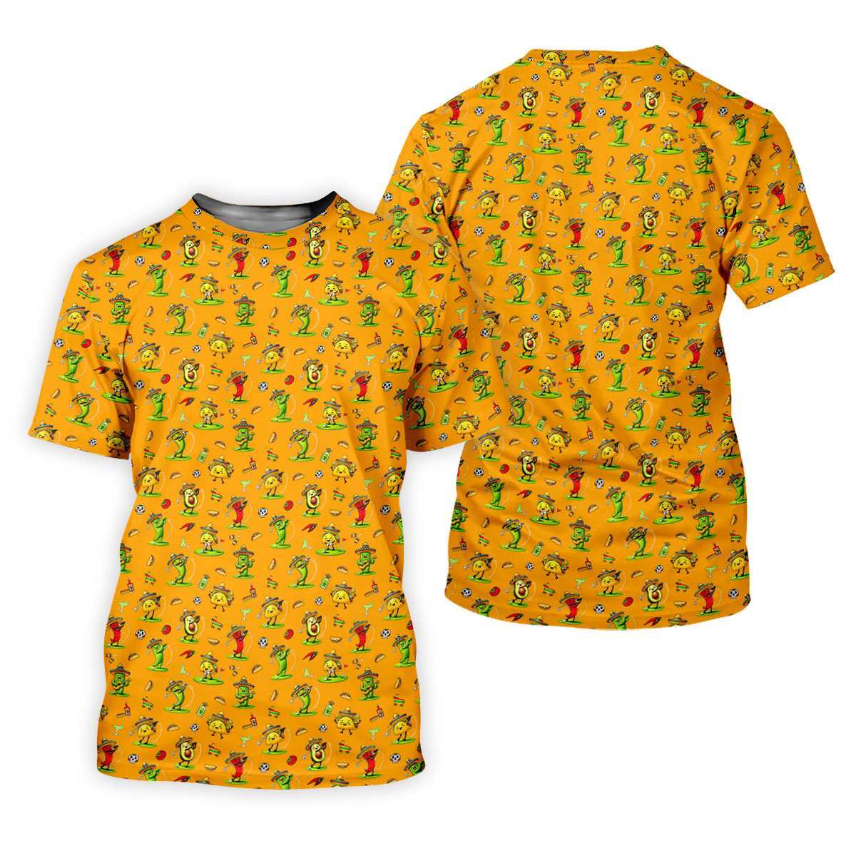 Mexican Cartoon Food Characters Cinco De Mayo Celebration Fiesta Themed Orange Golf Shirts For Men