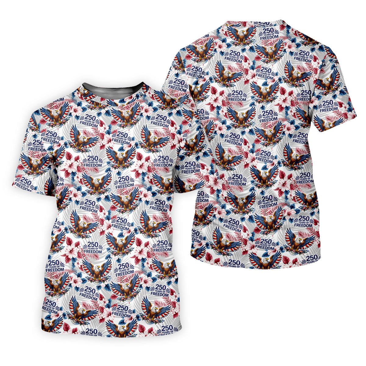 250 Years Of Freedom US Bald Eagle Tropical Theme Golf Tops For Men, Patriotic 4th Of July Golf Shirts For Men