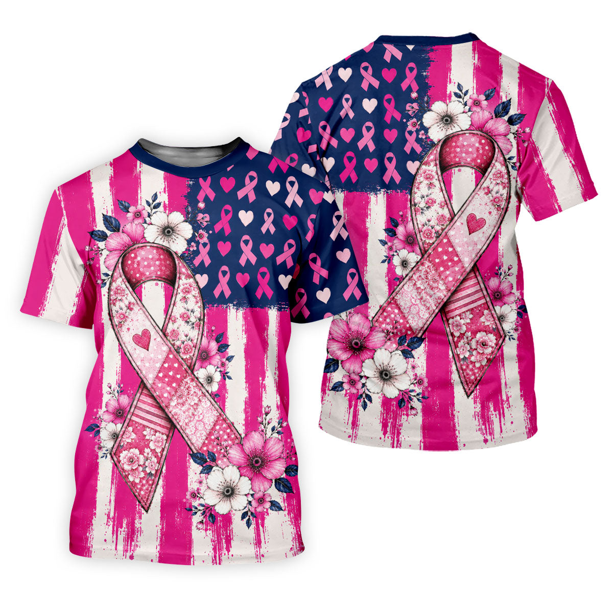 American Flag Pink Breast Cancer Awareness Golf Polo Shirt, Womens Golf Polo, Golf Shirts For Women