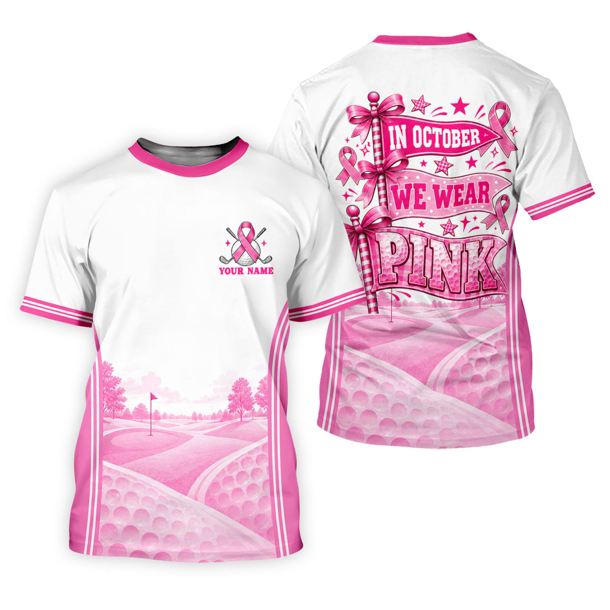 In October We Wear Pink Breast Cancer Polo Shirt, Golf Tops For Women, Ladies Golf Tops