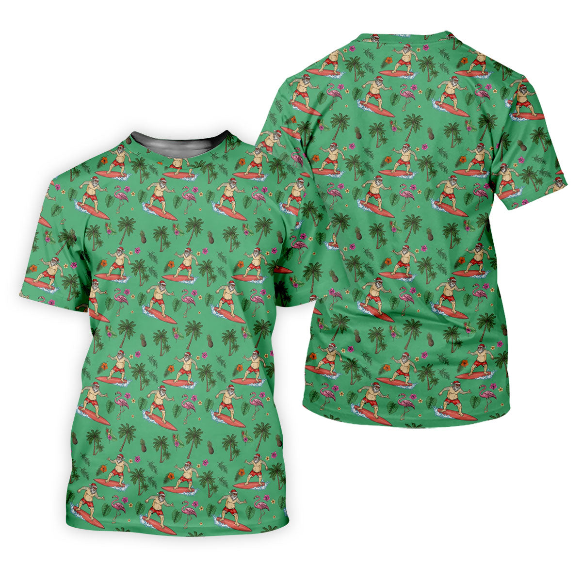 Santa Surfing Flamingo Tropical Golf Shirt, Christmas Golf Shirt, Golf Apparel For Men