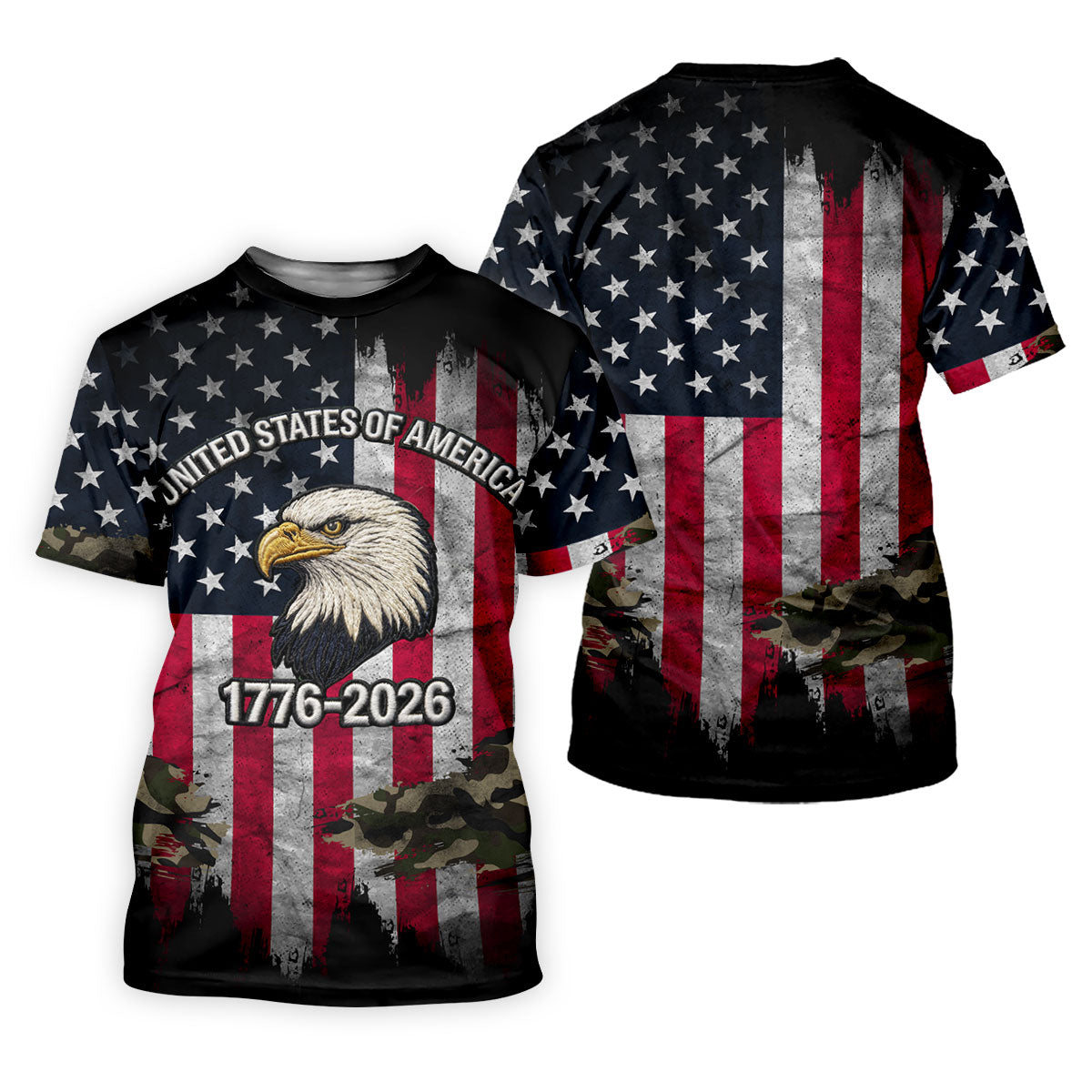 USA Bald Eagle 250 Years Camo American Flag Golf Shirt, Patriotic 4th Of July Golf Shirts For Men