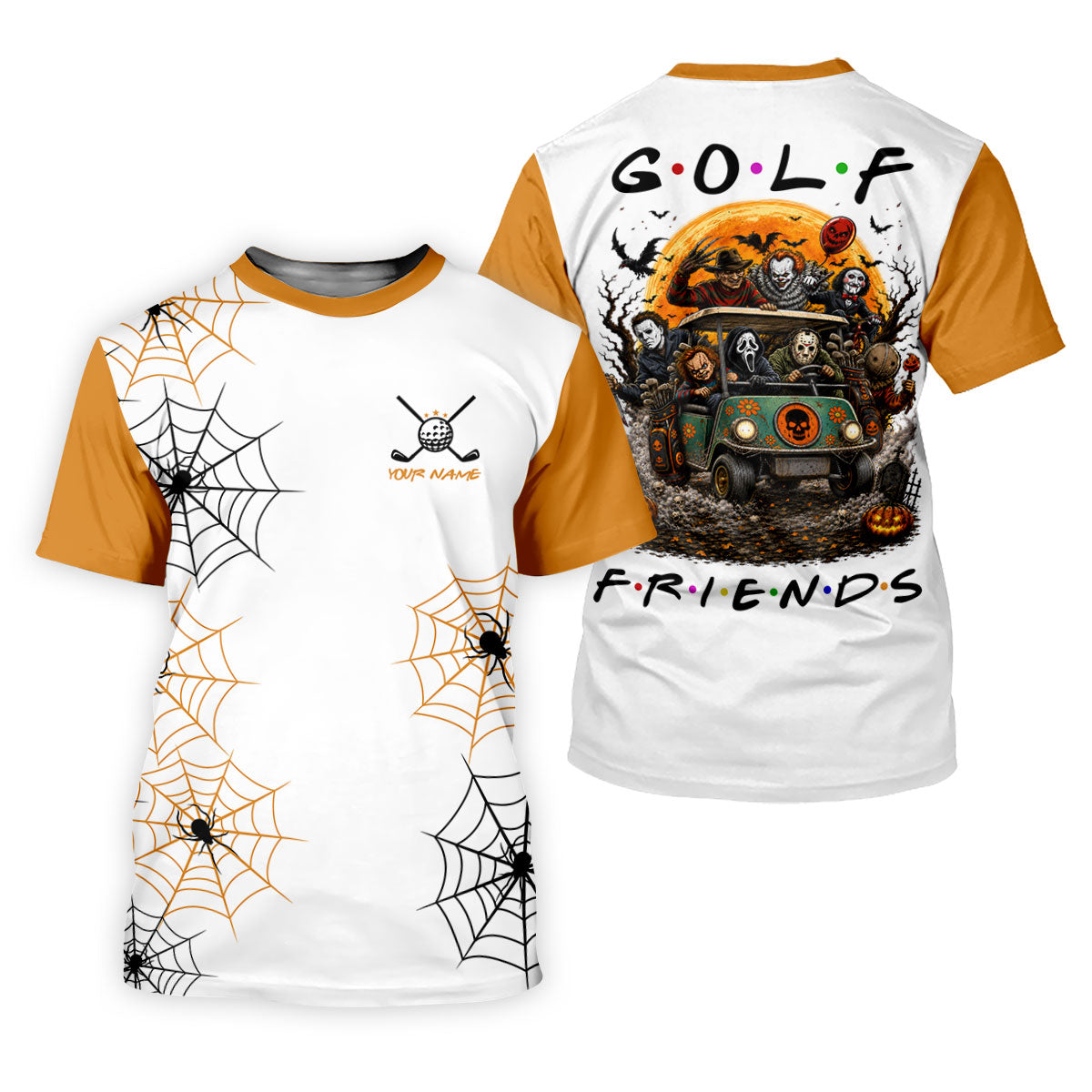 Custom Name Halloween Horror Character Golf Shirt, Golf Shirts For Men, Hawaiian Golf Shirt