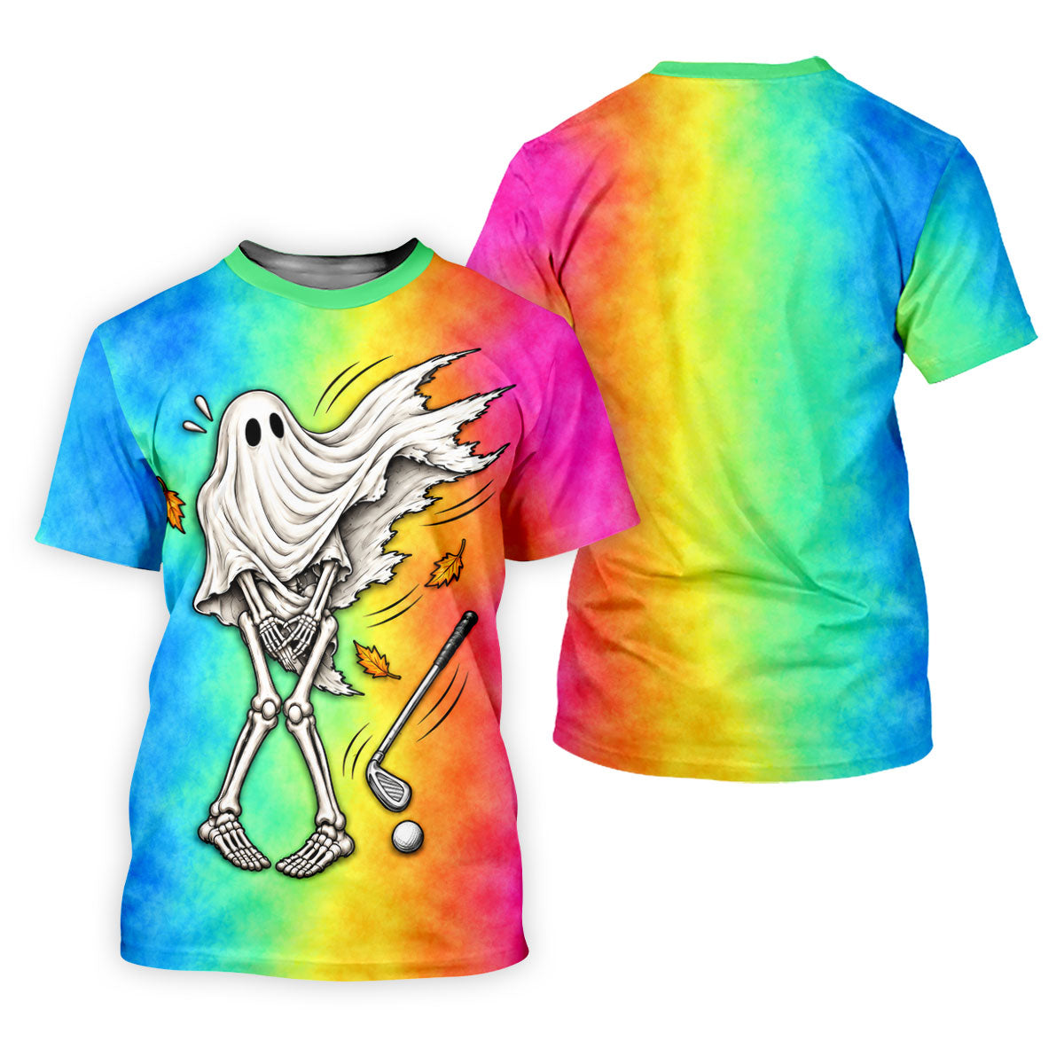 Windy Skeleton Ghost Golf Polo Shirt, Halloween Shirts For Men, Golf Polo Shirts For Men