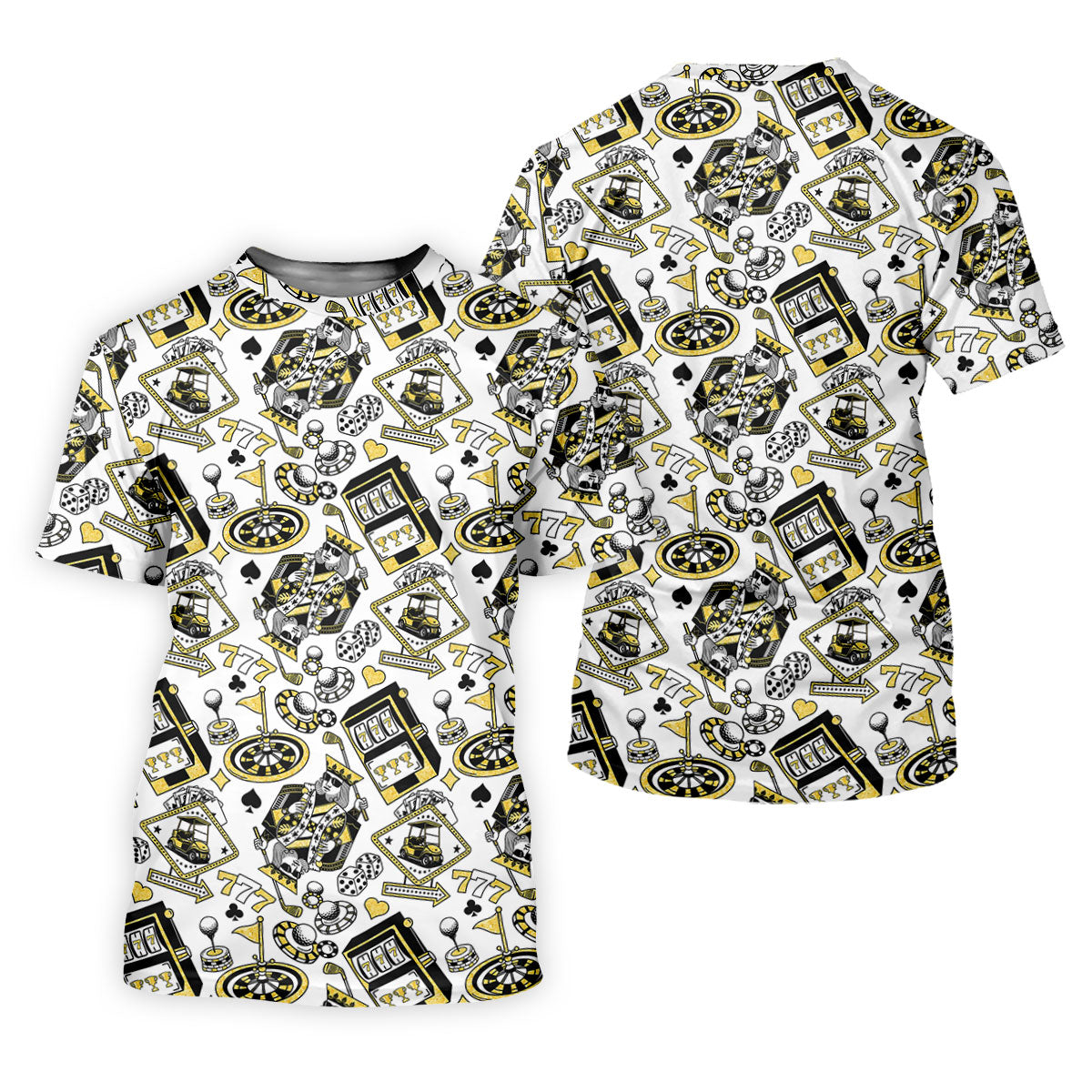 Casino Golf Pattern White Hawaiian Golf Polo Shirt, Women's Golf Tops, Golf Polo For Women