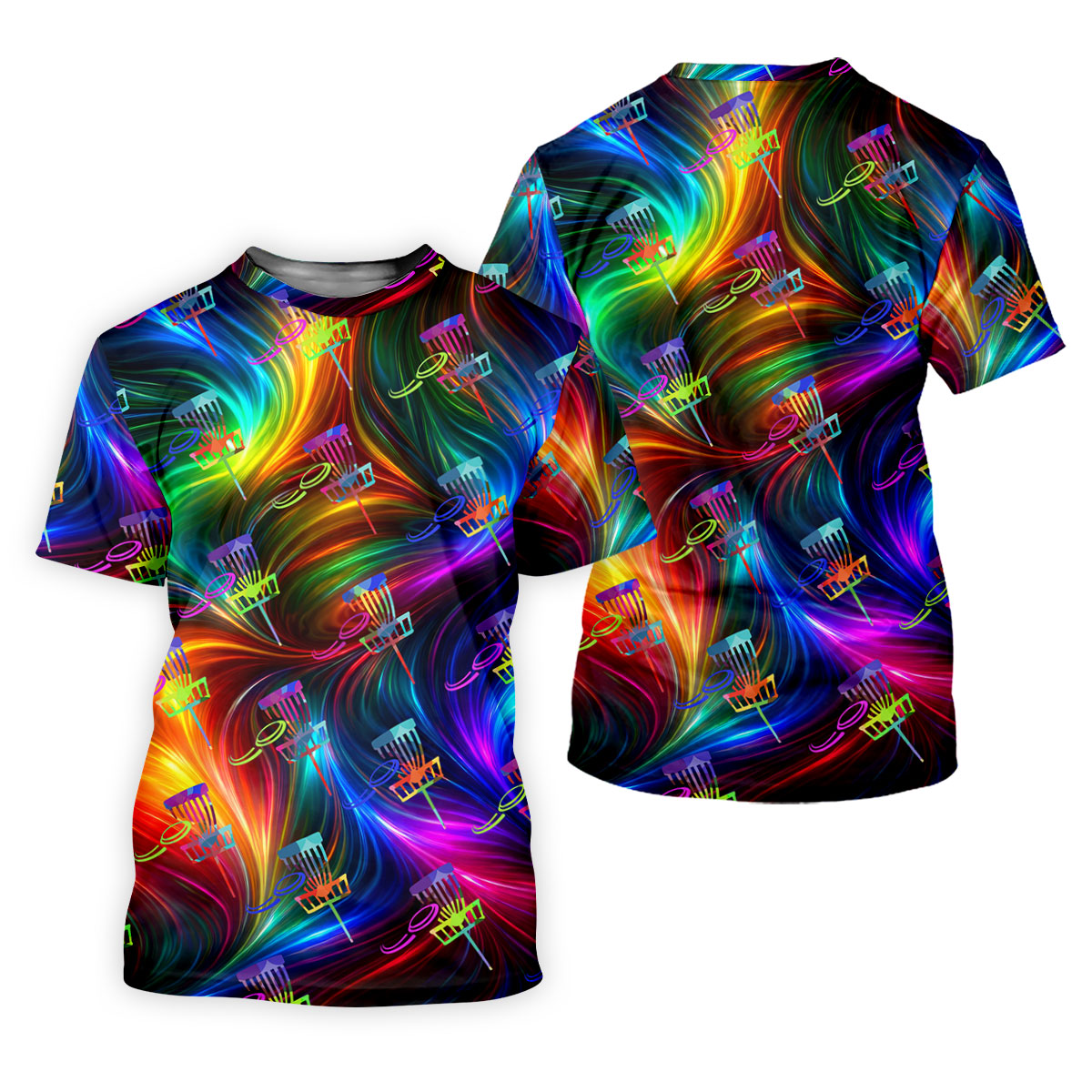 Colorful Disc Golf Basket Swirl Pattern Polo Shirt, Printed Golf Shirts, Hawaiian Golf Shirt, Mens Golf Apparel