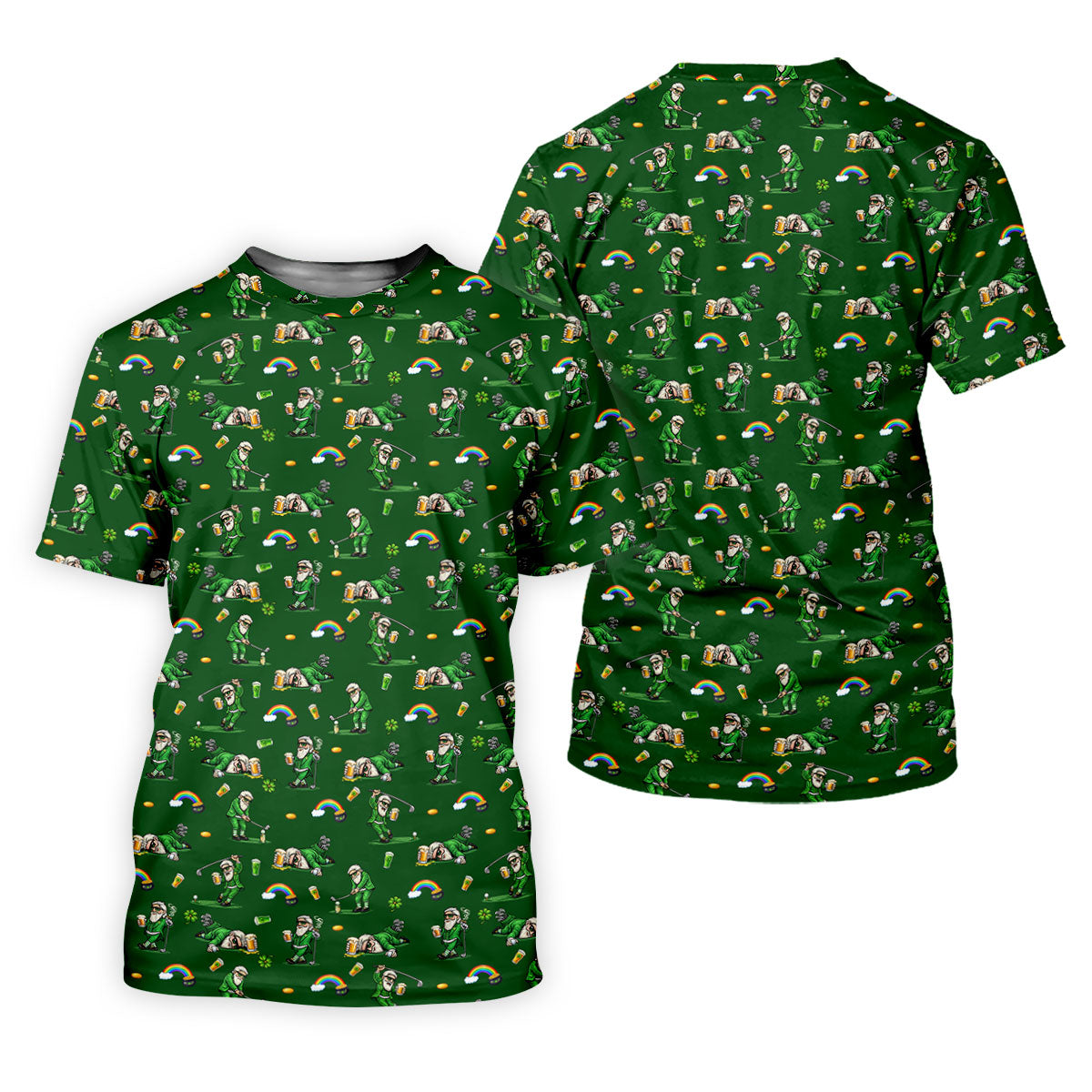 St Patrick's Day Leprechaun Character Golf And Beer Green Golf Shirt, Fun Golf Shirts For Men, Polo For Men