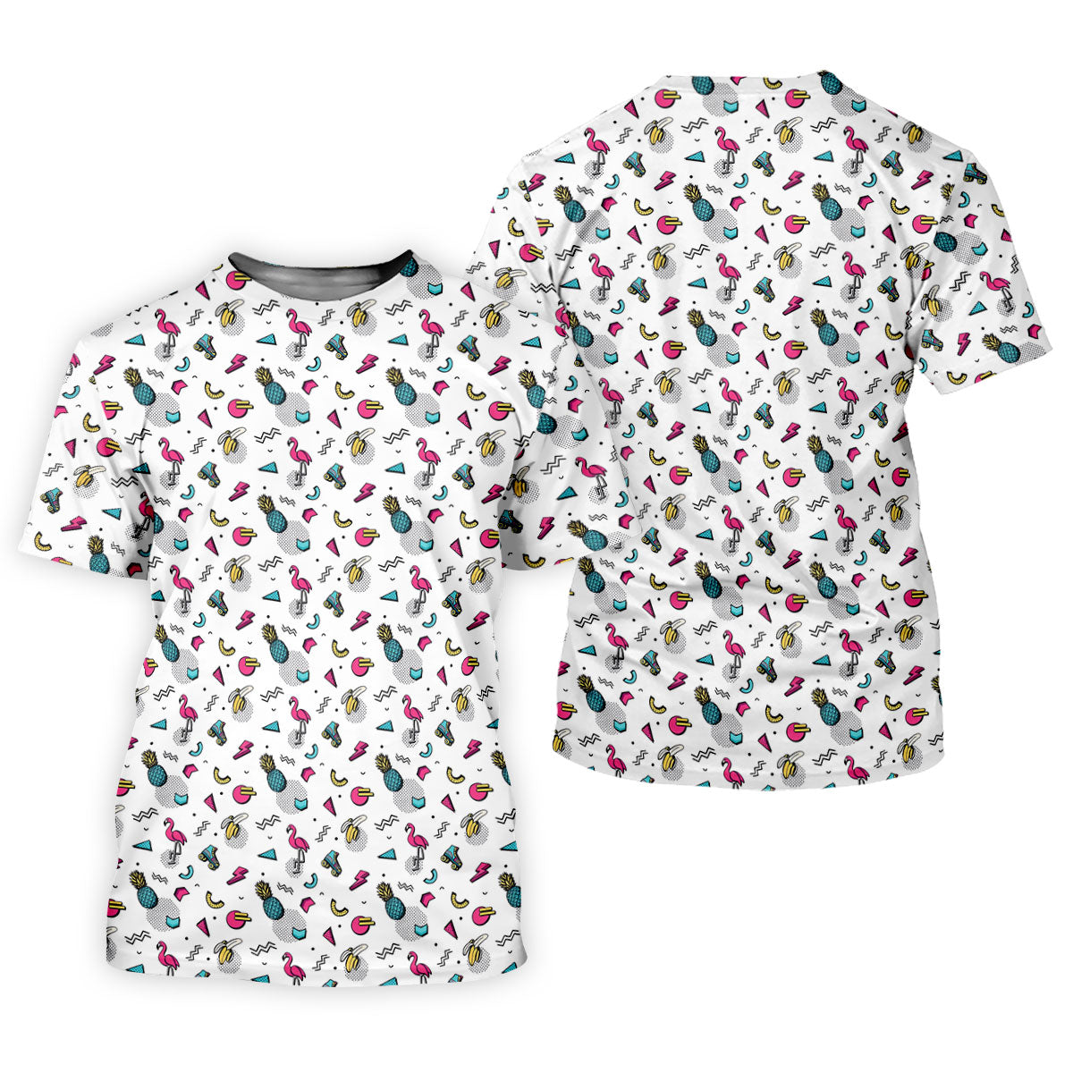 White Retro Summer Flamingo Pattern Golf Polo Shirt, Golf Shirts For Women, Women's Golf Polo